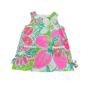LILLY PULITZER Baby Lilly Shift Dress Floral Pink‎ Green Sz 12-18 Mths #CC11-2